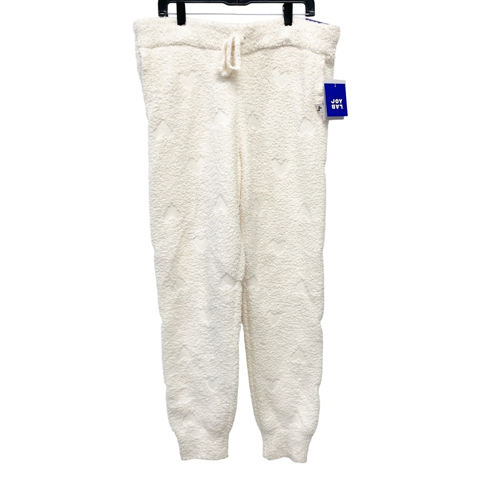 JoyLab Women's Cream Heart Textured Sherpa Plush Jogger Pants Size XL